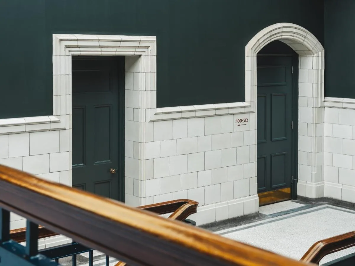 Stairwell and tiled corridor
